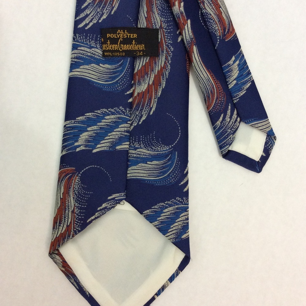 Vintage Navy Red White Feather Clip On Tie Poly View 6